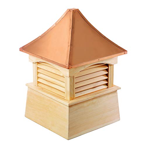 Good Directions Coventry Louvered Cupola with Pure Copper Roof, Cypress Wood, 72" x 101" Polished Copper
