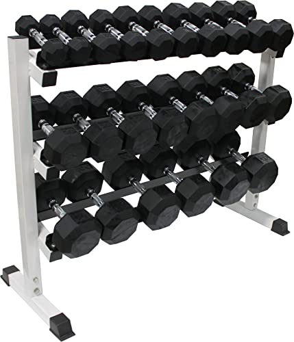 Ader Rubber Dumbbell Set 2-65Lbs (Total 540 Lbs) 11 Pairs with Rack & Mat White