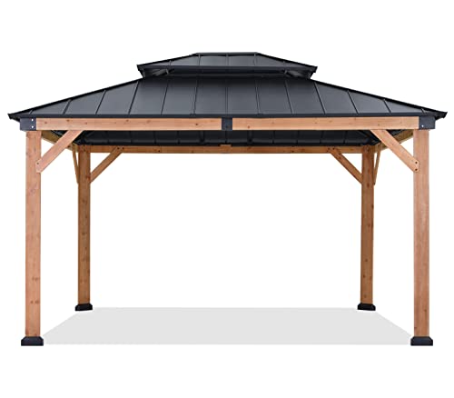 ABCCANOPY Wood Gazebo 11x13 Black - Outdoor Patio Wooden Gazebo with Hardtop Metal Double Roof