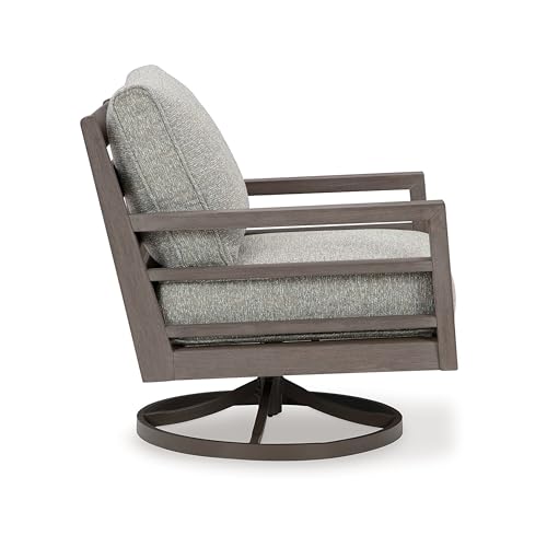 Benzara Karo Outdoor Swivel Lounge Chair with Cushions Gray and Brown