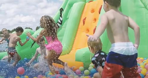 Blast Zone Crocodile Isle Inflatable Water Park with Dual Slides Green/Blue