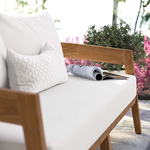 Modway Brisbane Modern Teak Wood Fabric Patio Loveseat Natural White