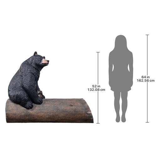 Design Toscano Black Bear on a Log Sculptural Bench 62 Inch Wide Black/Brown