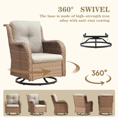 Artfurniz 13 Piece Wicker Patio Furniture Set with 4 Swivel Rocker Chairs, 2 Couches, Ottomans, and Tables - Yellow Wicker / Beige Cushion