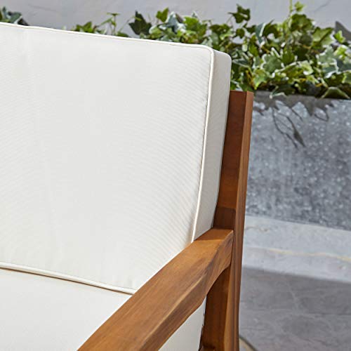 Great Deal Furniture Outdoor Teak Finished Acacia Wood Loveseat and Coffee Table Set with Beige Cushions