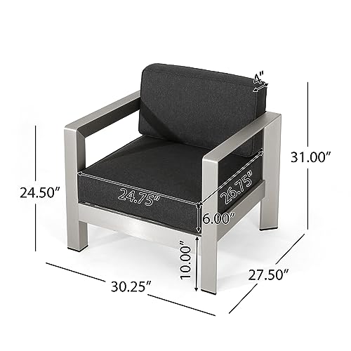 Christopher Knight Home Pismo Outdoor 4-Seater Aluminum Conversation Set with Fire Pit Silver + Dark Gray