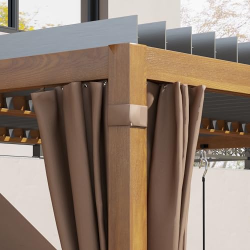 Outsunny 10' x 13' Louvered Pergola Hardtop Gazebo with Adjustable Aluminum Roof, Natural Wood