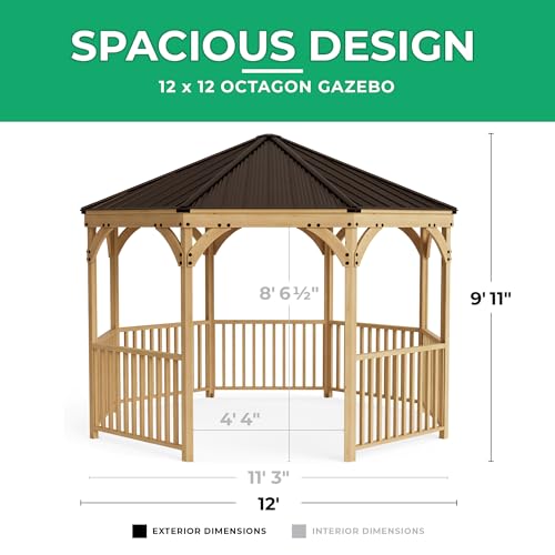 Yardistry Meridian 12' Octagon Gazebo Coffee Brown