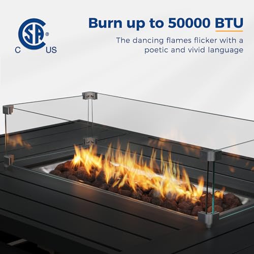 Solaste Aluminum Patio Furniture Set with Fire Pit Table, 5 Piece Modern Outdoor Set Blue