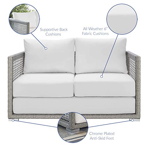 Modway Aura Outdoor Patio Wicker Rattan Sofa Set Gray White