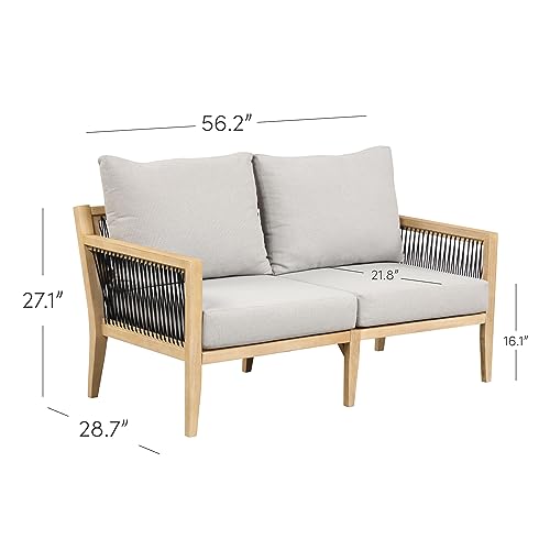 Nathan James Freya Bohemian Wood Loveseat Gray Cushion/Natural Brown Wood