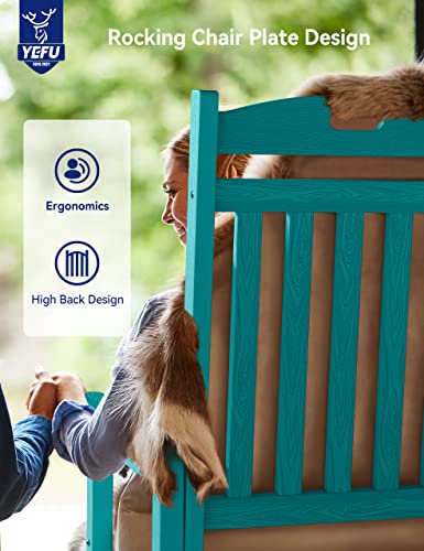 YEFU Outdoor Rocking Chair Set of 4 Poly Lumber High Back Aruba Blue