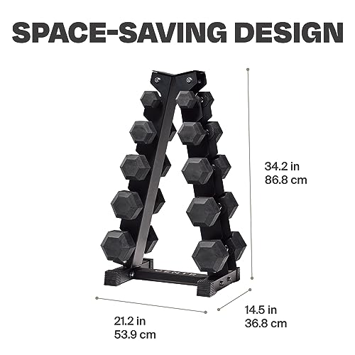 CENTR Dumbbell Weight Set with Rack - 150 Lb Rubber Hex Weight Set