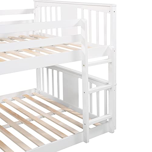 P PURLOVE Full Over Full Bunk Bed with Ladder and Slide White