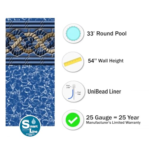 Smartline 33 Round Mystri Gold Unibead Liner | 54" Wall Height | 25 Gauge Vinyl | Above Ground Swimming Pools