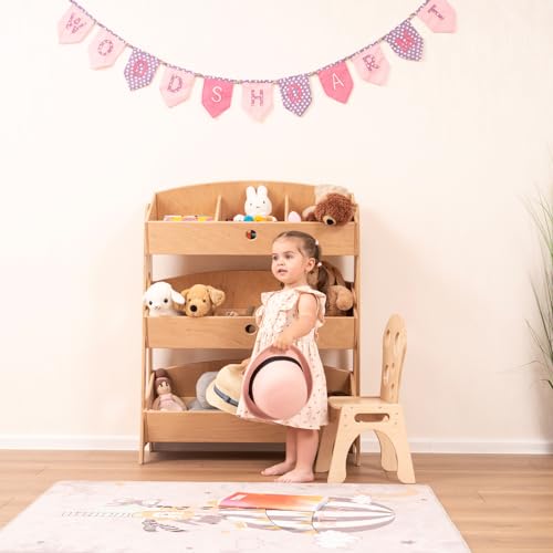 Wood And Hearts Montessori 3-Tier Shelf Natural Wood