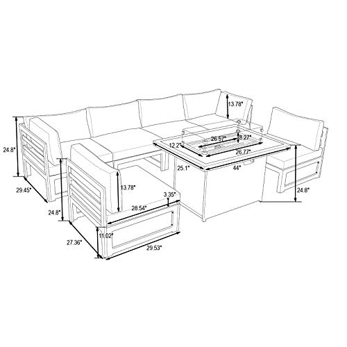 LeisureMod Chelsea 7-Piece Outdoor Patio Conversation Set with Fire Pit Table and Cushions Green