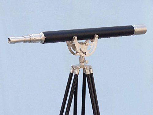 Hampton Nautical Floor Standing Brushed Nickel Leather Telescope 65