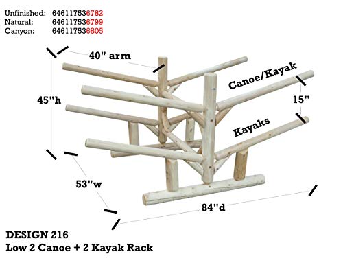 Log Kayak Rack Low 2 Canoe + 2 Kayak Rack Canyon Brown