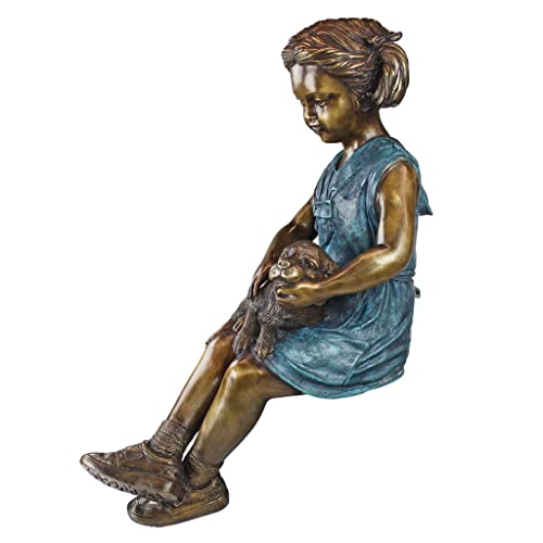 Design Toscano Savannah Girl with Dog Garden Statue Cast Bronze Two Tone Bronze & Verdigris