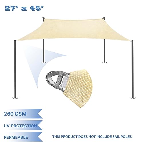 E&K Sunrise 27' x 45' Rectangle Sun Shade Sail Canopy Cover UV Block Beige