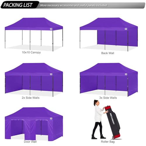 ABCCANOPY Heavy Duty Easy Pop Up Canopy Tent with Sidewalls 10x20 Purple