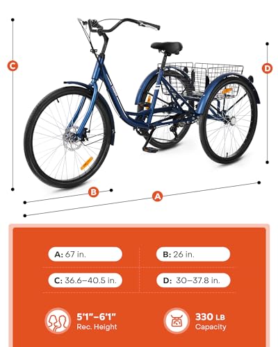 Viribus Adult Tricycle 7 Speed Dual Chain Navy