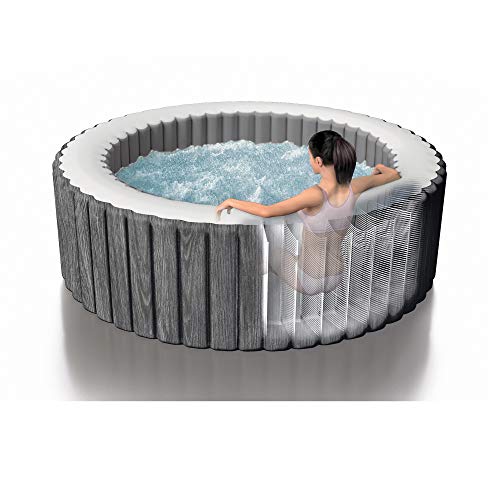 Intex Greywood Deluxe 4 Person Inflatable Hot Tub Spa Wood Grain Pattern