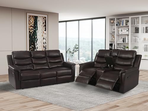 Eafurn 2-Piece Reclining Sectional Sofa Set Faux Leather Brown