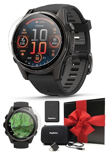 PlayBetter Garmin Fenix 8 AMOLED Sapphire Multisport GPS Smartwatch Bundle Carbon Gray DLC Titanium
