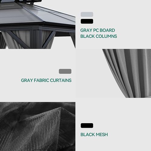 YITAHOME 10x12ft Hardtop Gazebo with Netting and Curtains Aluminum Frame Gray