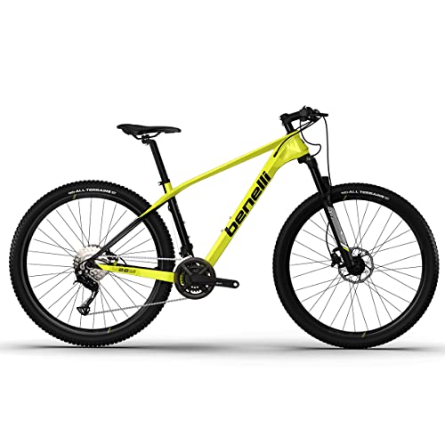 Benelli Bike 29'' Carbon Mountain 18 Speed, Brake Disc, Light-Weight Hardtail Frame (Large) Yellow Black