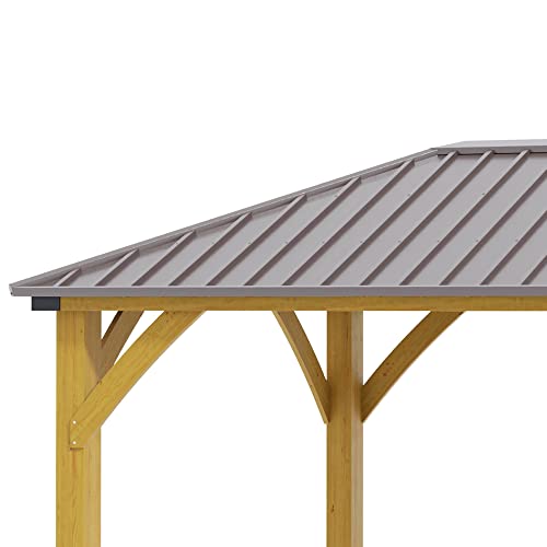 Outsunny 10' x 12' Hardtop Gazebo with Galvanized Steel Roof, Wooden Frame, Brown