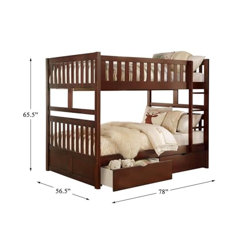 Pemberly Row Transitional Wood Full Over Full Bunk Bed Cherry