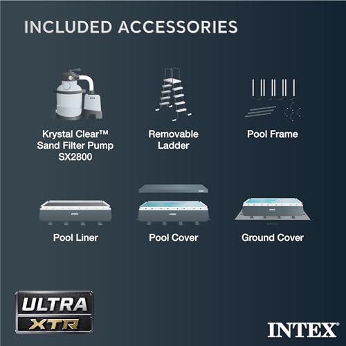 Intex Ultra XTR Deluxe Rectangular Above Ground Pool Set 32ft x 16ft x 52in with Sand Filter Pump Gray