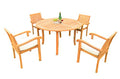 OnlineTeakFurniture 5 PC A Grade Outdoor Patio Teak Dining Set - 48" Round Table & 4 Stacking Arm Chairs Brown