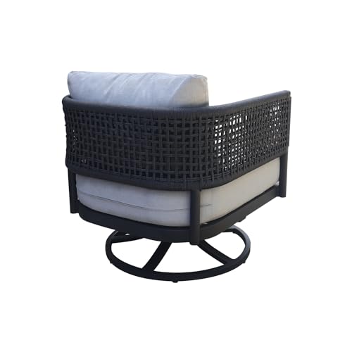 IC INTERNATIONAL CONCEPTS Outdoor Patio Woven Abaca Rope Swivel Dining Chair with Cushion Charcoal