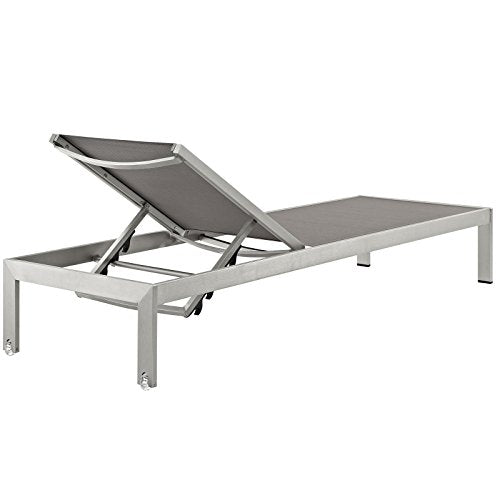 Modway Shore Aluminum Textilene Mesh Outdoor Patio Chaise Lounge Chairs Grey