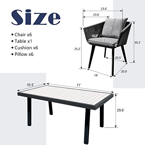 Home Care Wholesale 7-Piece Patio Dining Set for 6 with Cushions and Pillows Darker Grey Cushion
