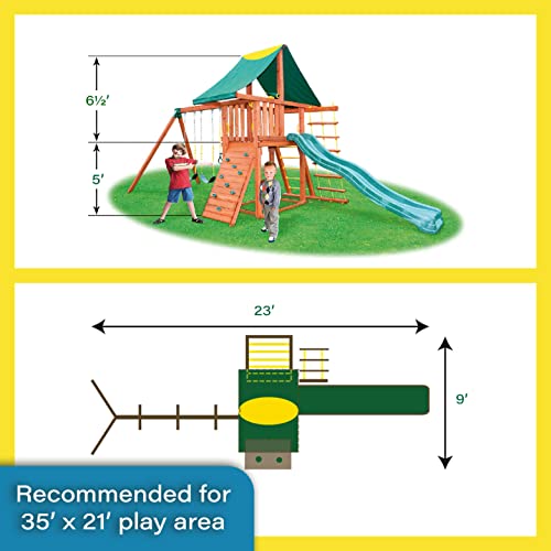 Best in Backyards Solid Cedar Wood Swing Set Jungle Gym Green & Yellow Components