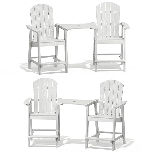 YEFU Tall Adirondack Chair Set of 4 with Connecting Tray, Weather Resistant Patio Stools White