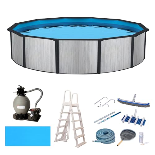 Blue Wave Savannah 24-ft Round 52-in Deep Hybrid Above Ground Pool Package White