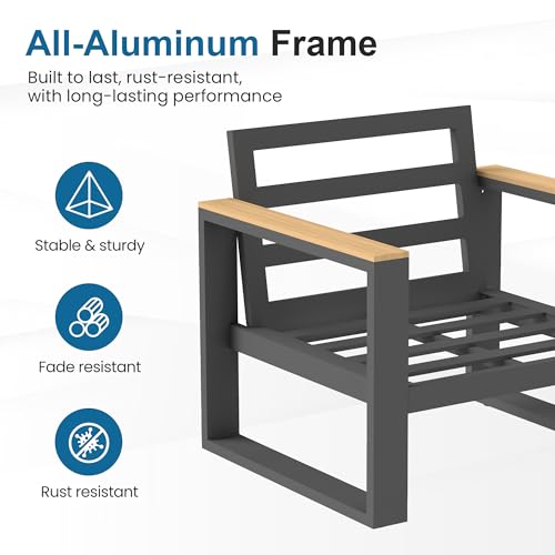 RoyalCraft Aluminum Outdoor Patio Furniture Set with Height-Adjustable Footrest, 7-Seats, Coffee Table, Modern Conversation Set Grey