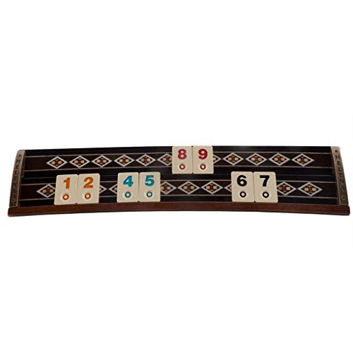 Helena Wood Art Wooden Mosaic Inlaid Oval Rummy Game Set Black