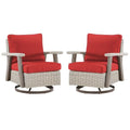 Yokayoay Wicker Patio Chairs Set of 2 Outdoor Swivel Rocking Chairs Grey/Red
