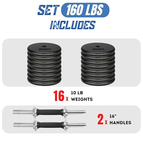 Yes4All Adjustable Dumbbell Set 160lbs Black + 16 In Dumbbell Handle
