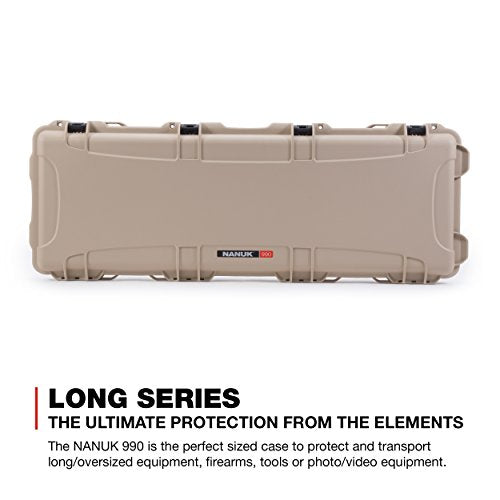 Plasticase Nanuk 990 Waterproof Professional Gun Hard Case with Foam Insert and Wheels Tan