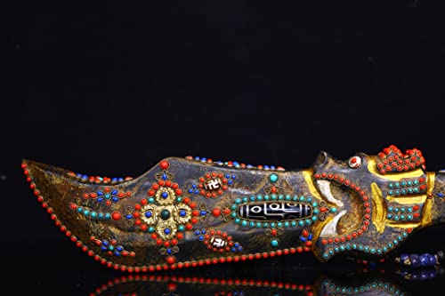 Generic 17" Tibetan Temple Meteorite Mosaic Gem Dzi Beads Sword Amulet