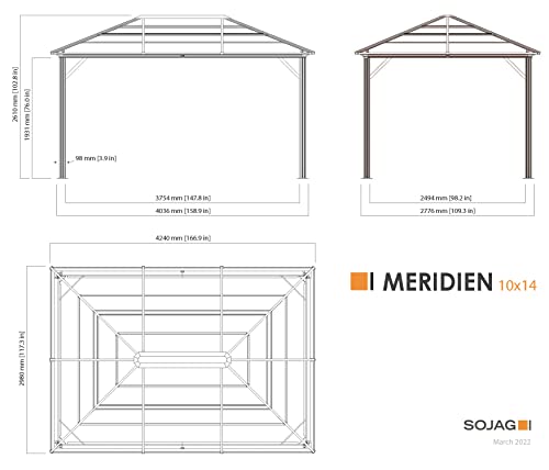 Sojag 500-5157864 Meridien Hard Top Sun Shelter 10' x 14' Charcoal