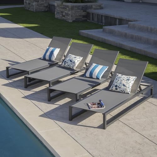 Christopher Knight Home Modesta Outdoor Chaise Lounge Set of 4 Black Gray